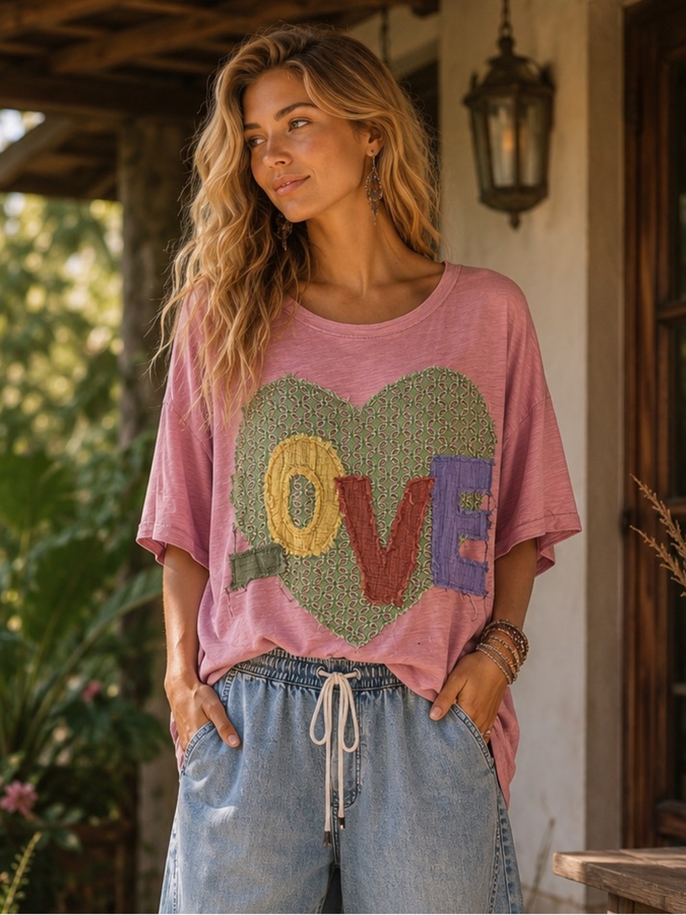 BlueVelvet XLarge Pink 'LOVE' Appliqué Tee